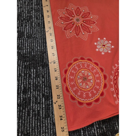 Alfred Dunner Womens XL Orange Short Sleeve Top Embroidered Floral Keyhole Neck - Picture 5 of 9